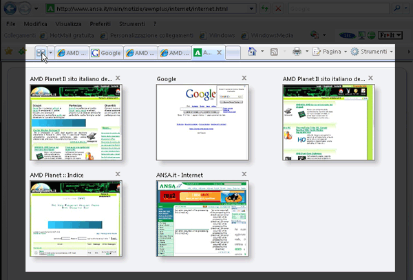 le tabs mostrate in anteprima su explorer 7